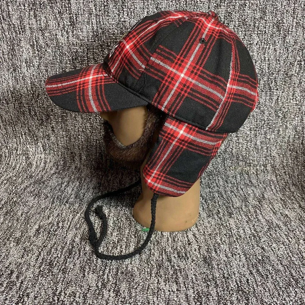 Grand Rapids Griffins Trapper Hat Kids OSFM Red Black Plaid Winter Ear Flaps Cap